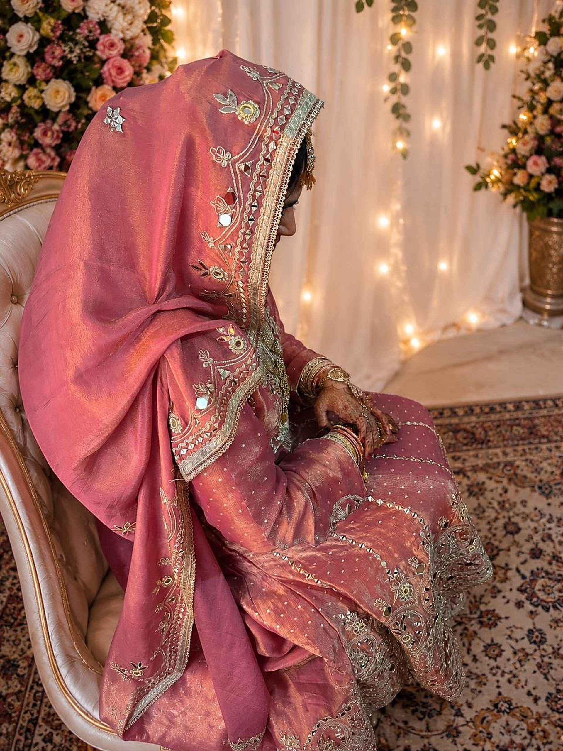Bride Samina in a pink dupatta at the ceremony